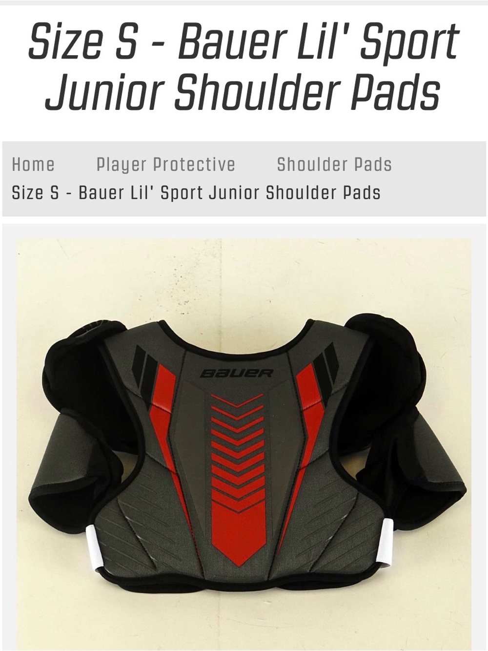 Bauer lil’ sport Shoulder Pads in Gray and Red. Size small.